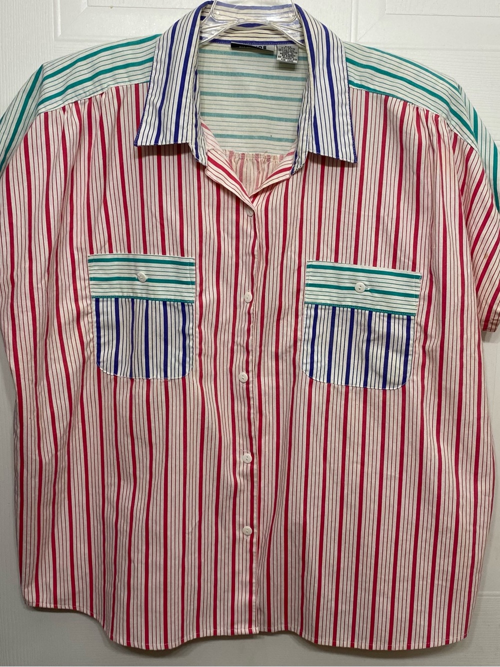 Gitano Vintage 90s Multicolor Striped Button-Down Shirt - Red, Blue & Green